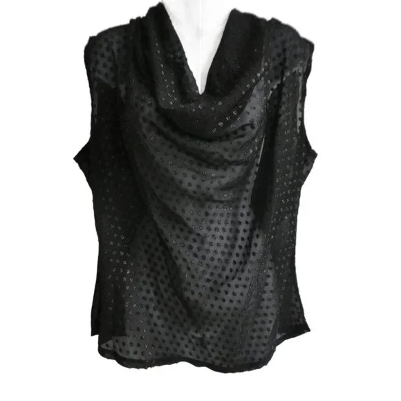 Vintage Lilly of California Sleeveless Blouse Black Sheer Cowl Neck Sparkley L - Picture 9 of 9
